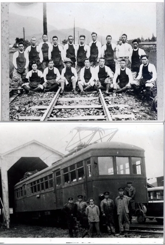 鉄道または路面電車の初期の時代を記録した白黒写真