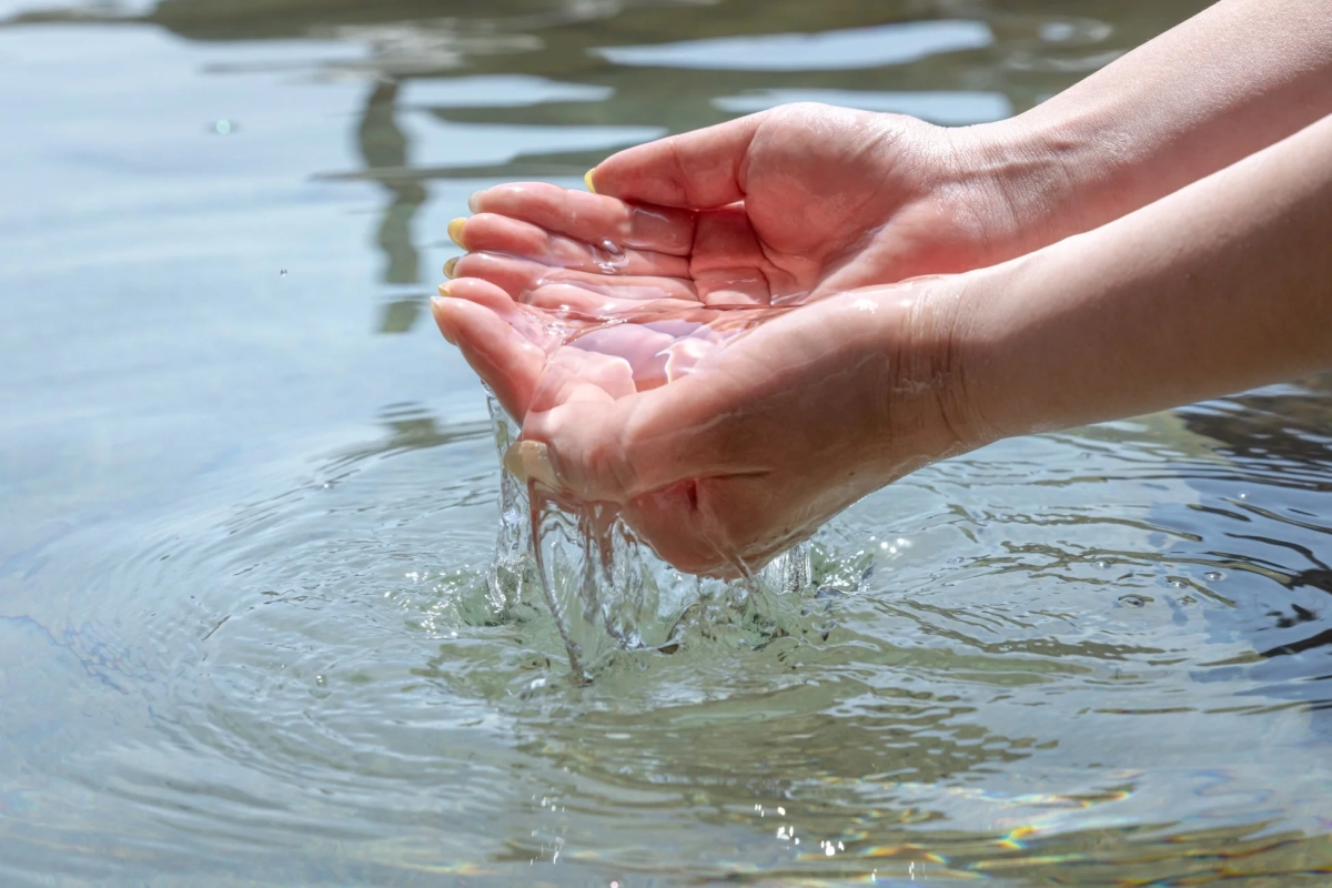 水に手を入れる様子
