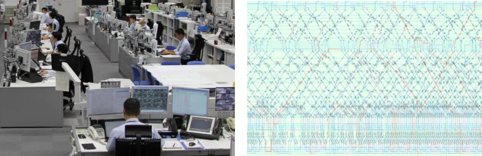 コンピューターを操作するオフィス風景とシステム図