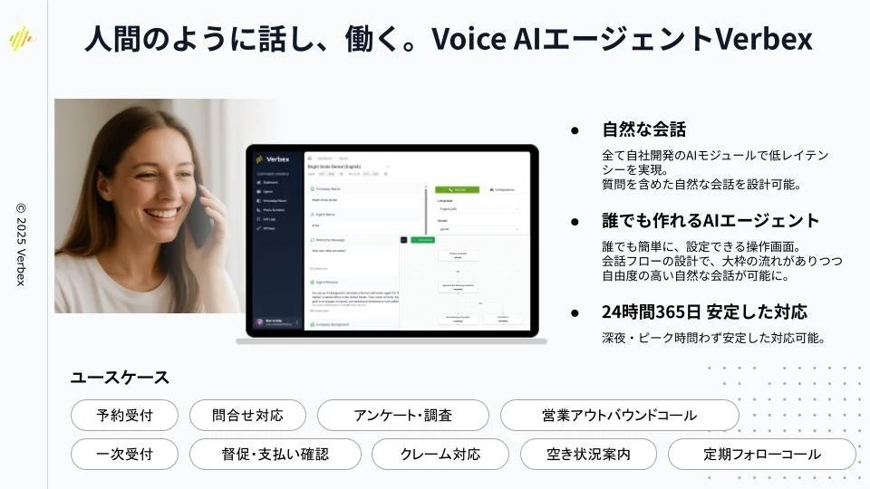 人間のように話し、働く。Voice AIエージェントVerBex。