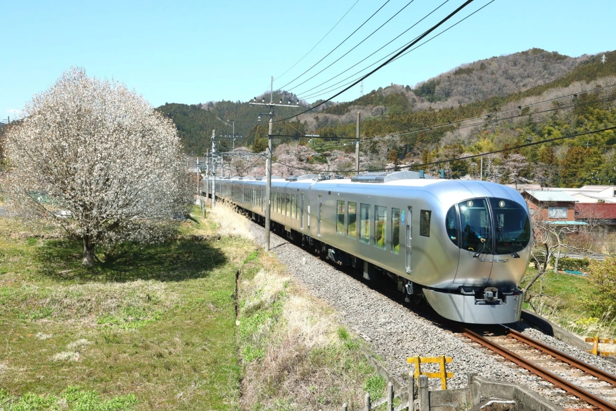 桜と銀色の電車