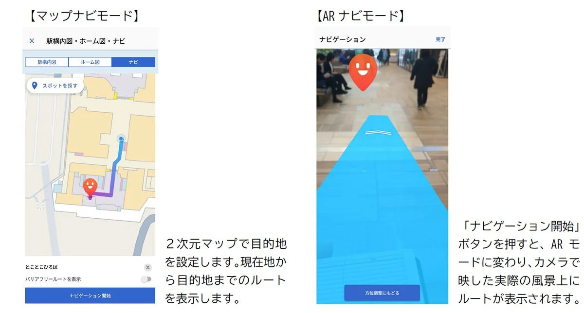 マップナビモードとARナビモードの比較