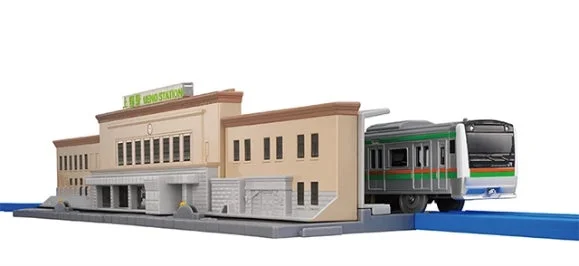 プラレールの「上野駅」と緑色の電車