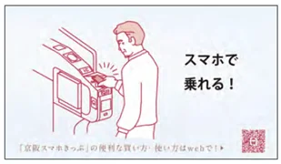 スマホで改札を通る人