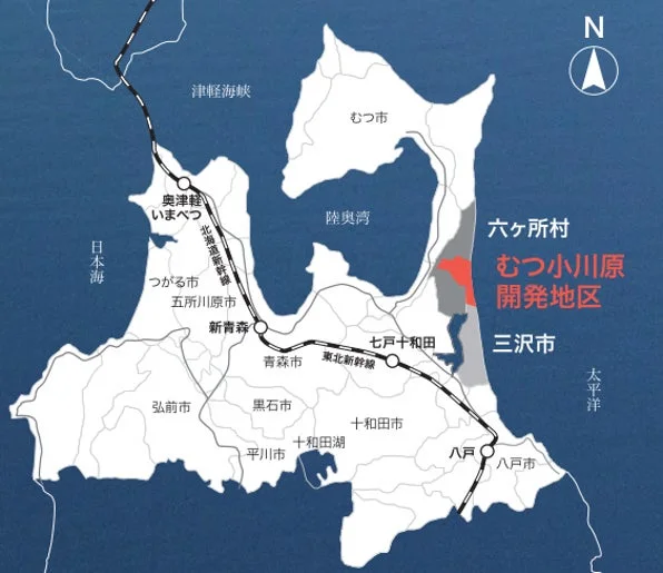 青森県のむつ小川原開発地区の地図