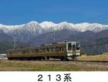 213系電車と雪山