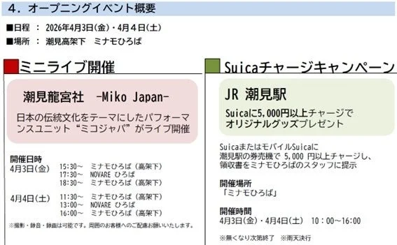 オープニングイベントの概要(ライブとSuicaキャンペーン)