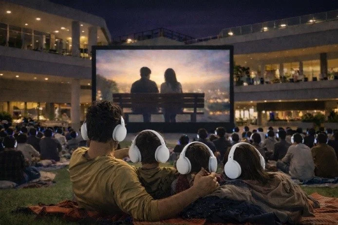 夜の屋外サイレントシアターの様子