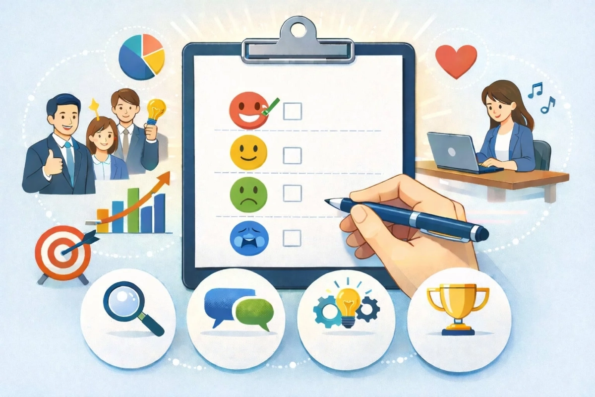 顧客満足度、アンケート、フィードバックのイラスト