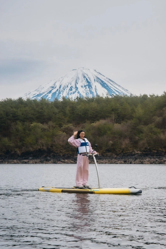 女性、湖、富士山、SUP