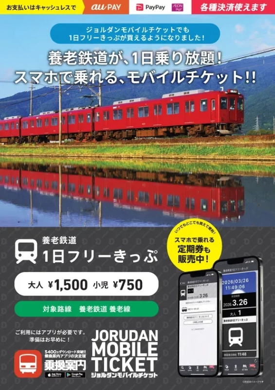 「養老鉄道1日フリーきっぷ」リーフレット 表面