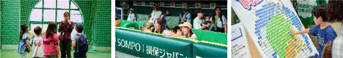 子供と家族が野球場で楽しむ様子