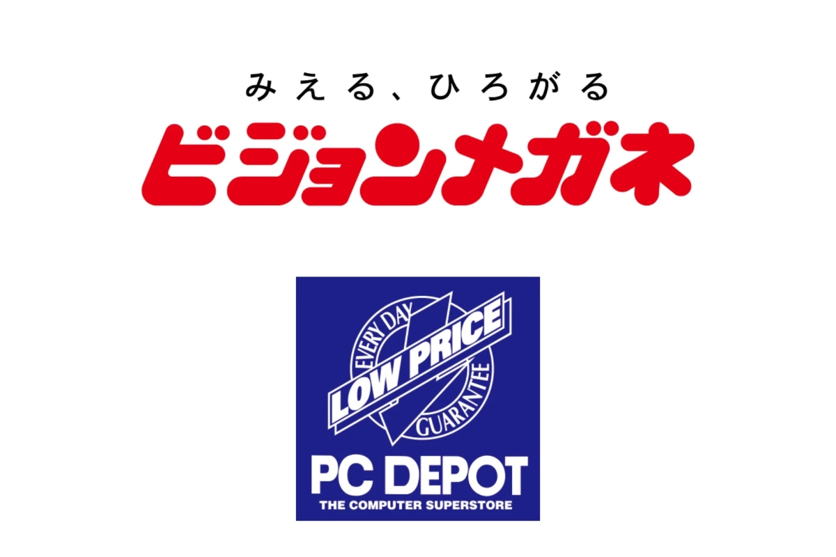 ビジョンメガネとPCデポのロゴ