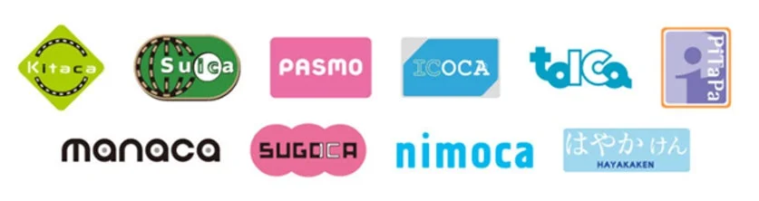 ICカード,交通系ICカード,電子マネー,ロゴ,日本,Kitaca,Suica,PASMO,ICOCA,TOICA,PiTaPa,manaca,SUGOCA,nimoca,はやかけん