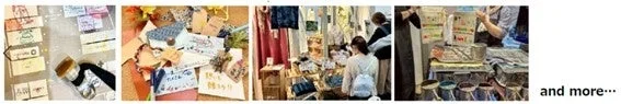 手作りの品々が並ぶクラフトマーケットやイベントの様子を捉えたコラージュ画像です。