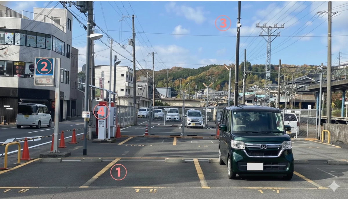 複数の車が停まるコインパーキングの風景。