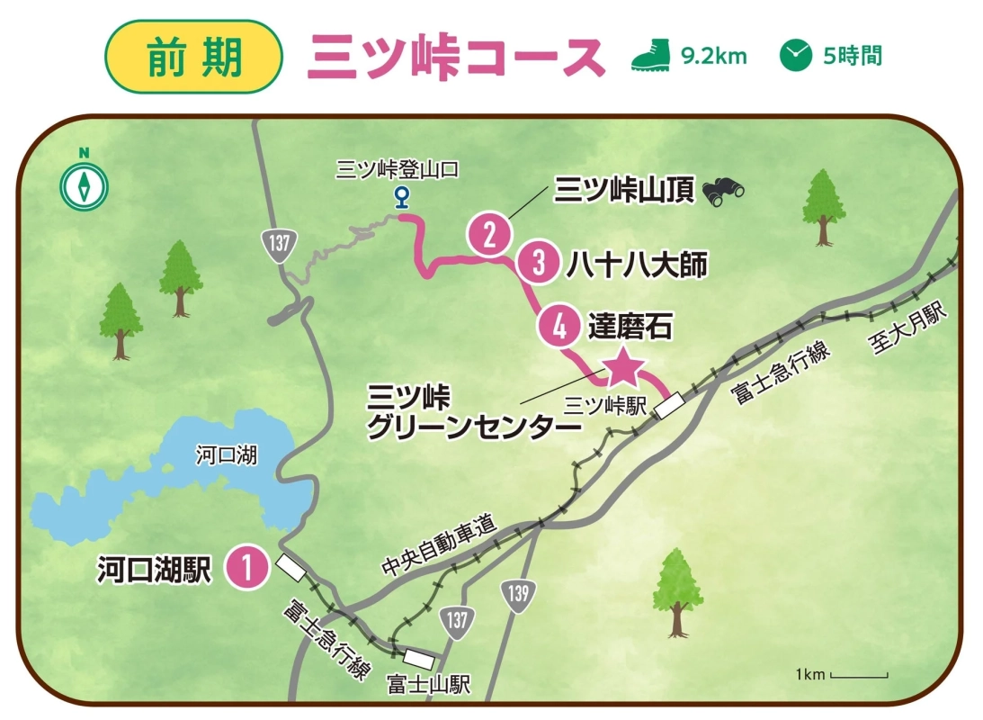 三ツ峠コースの地図