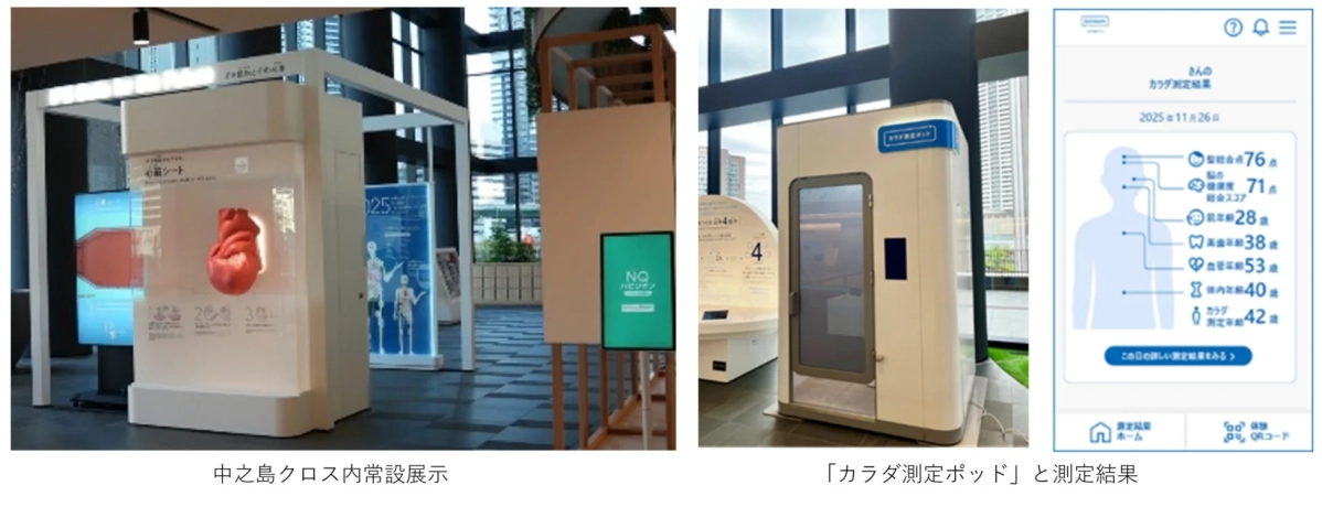カラダ測定ポッドと測定結果のデジタル表示