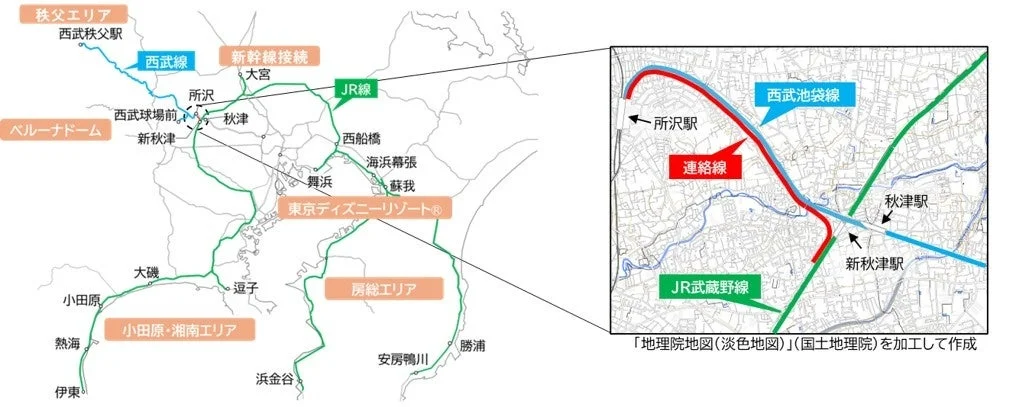 西武線とJR線の路線図
