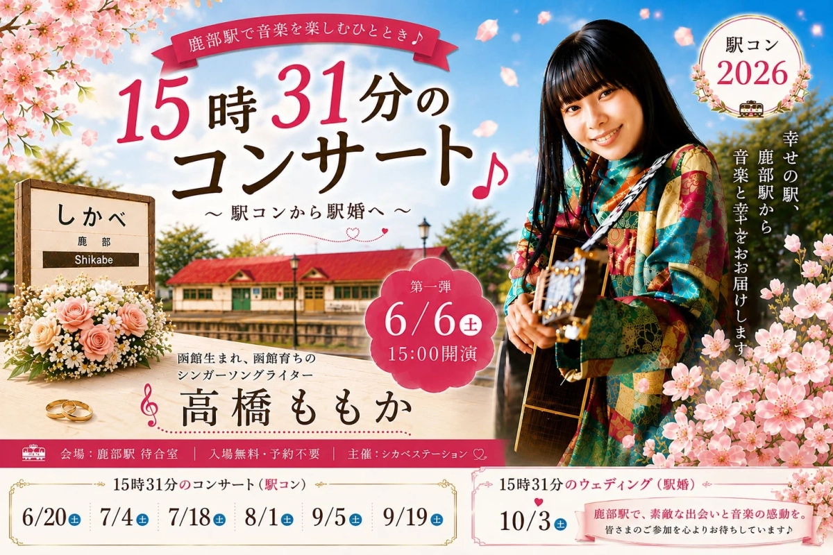 15時31分のコンサート(駅コン)と15時31分のウエディング(駅婚)を告知するポスター