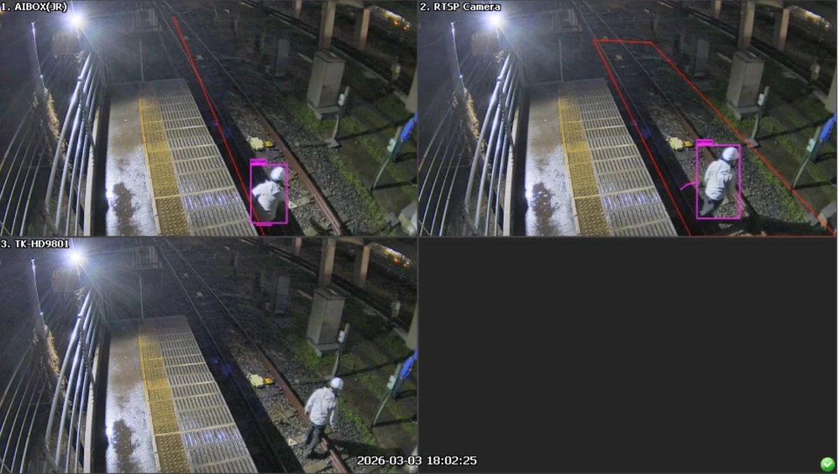 夜間の駅の監視カメラ映像