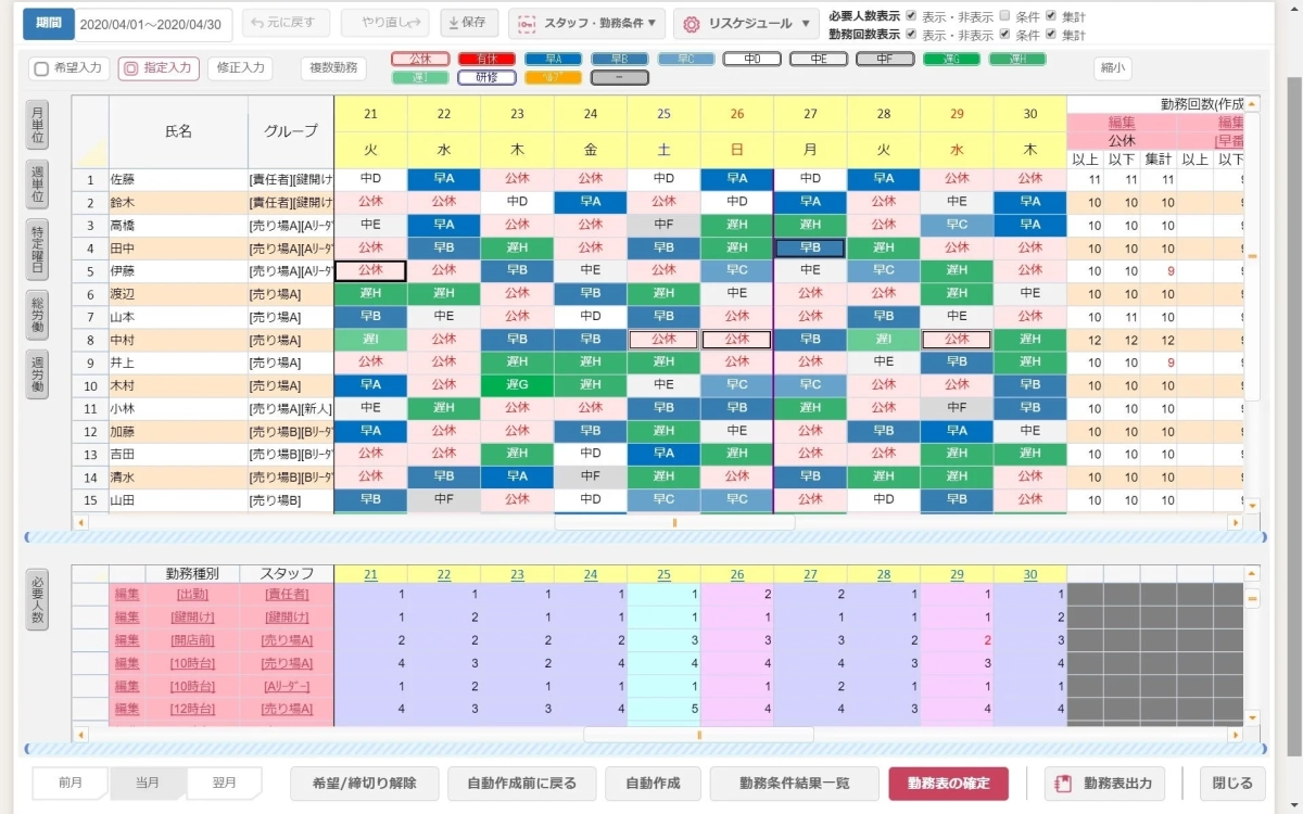 勤務表作成画面(イメージ)