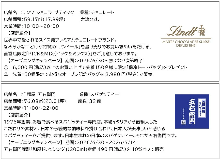 リンツ ショコラ ブティックと洋麺屋 五右衛門