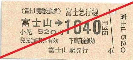 富士急行線硬券乗車券