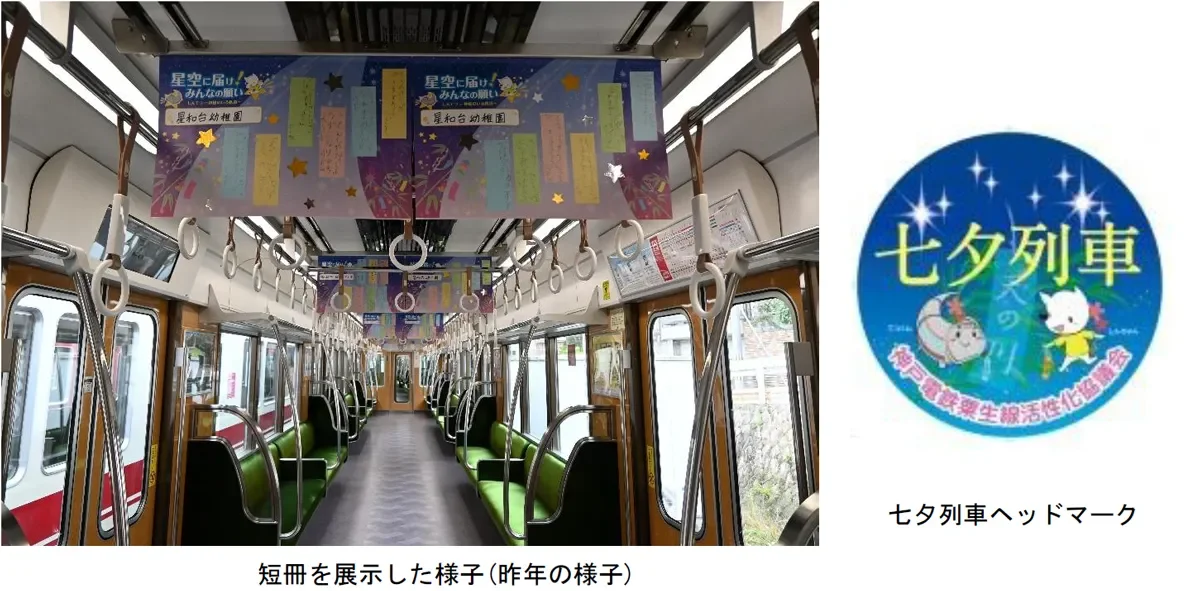 七夕列車の車内とヘッドマーク