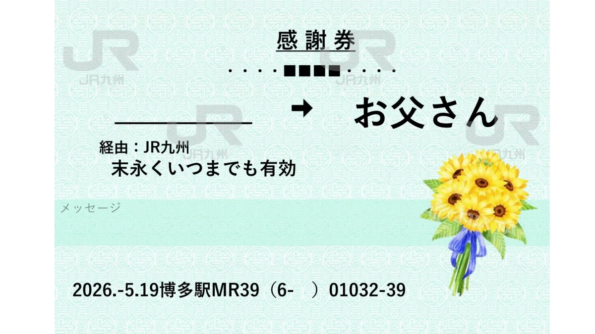 きっぷ風メッセージカードとヒマワリ