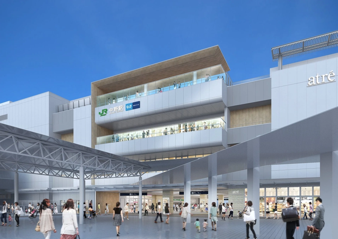 JR中野駅の駅ビルと駅前広場の様子を捉えたCGパース