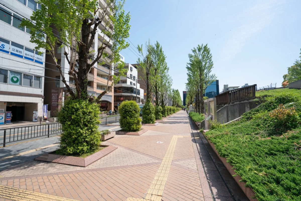 都市景観,歩道,街路樹,ビル,晴天