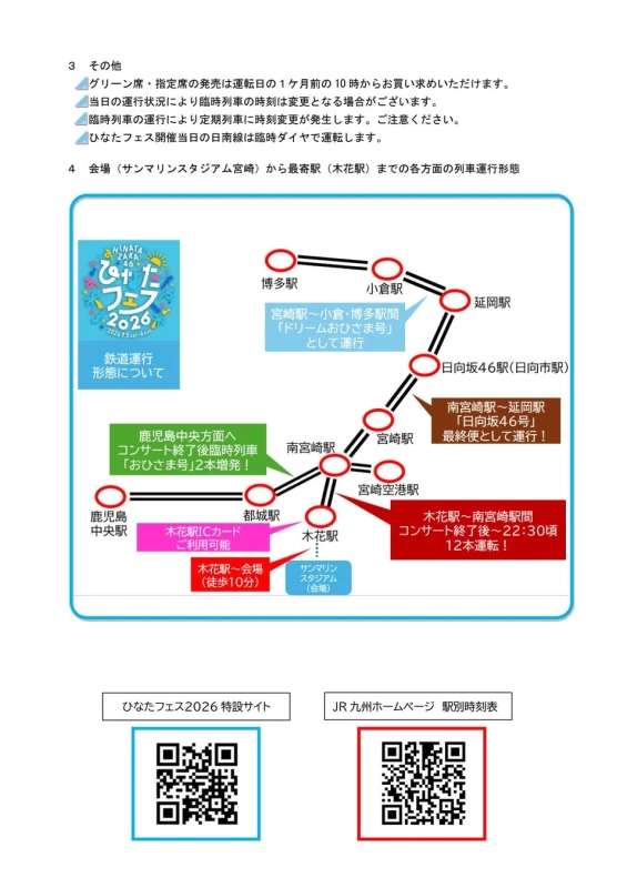 ひなたフェス2026鉄道運行形態