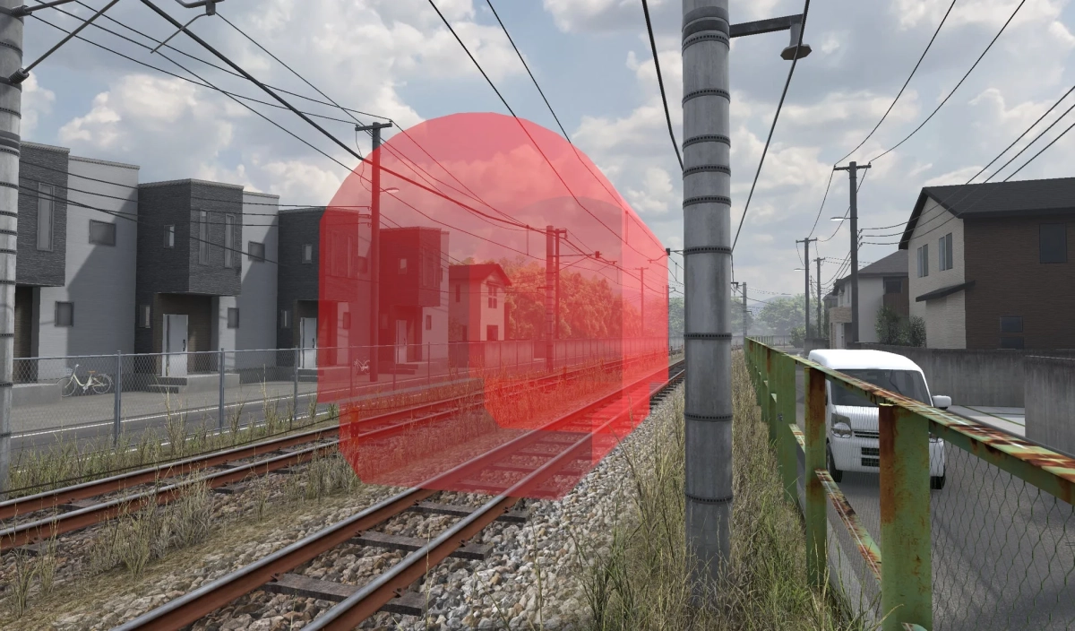 鉄道線路と住宅街の風景