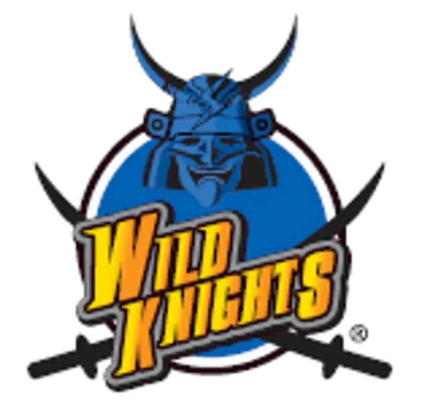 青い背景に角付きの侍の兜が描かれ、その下には交差した刀と「WILD KNIGHTS」という文字が配されたロゴマーク