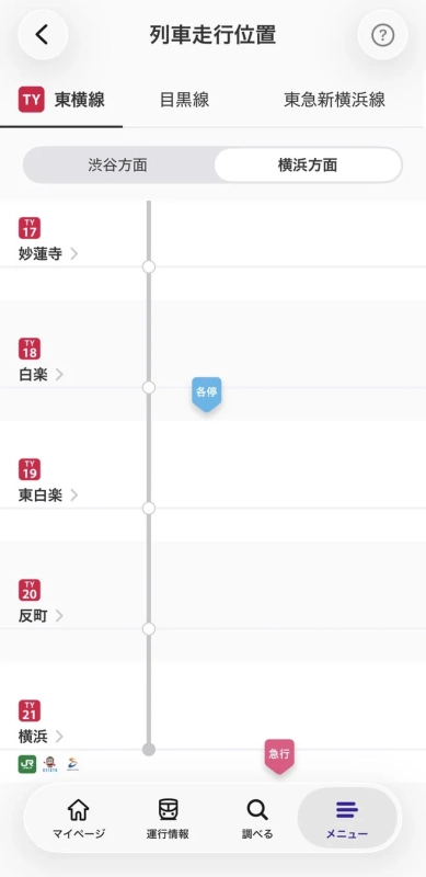 列車走行位置表示画面