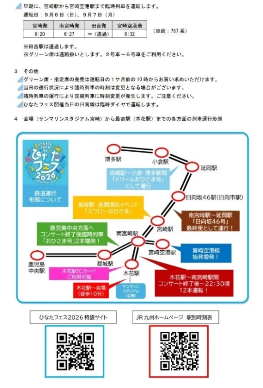 ひなたフェス2026鉄道運行形態