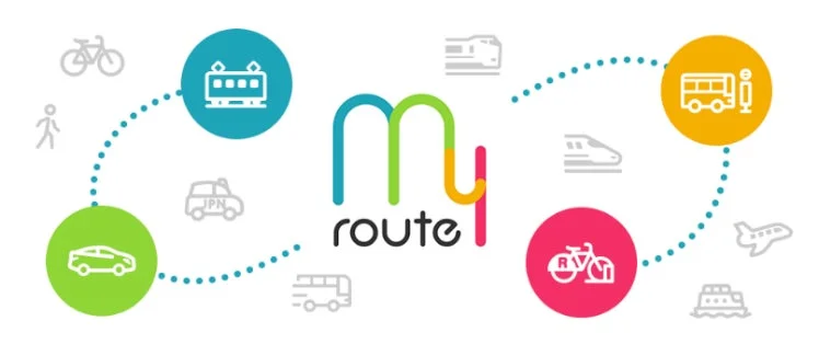 「my route」というロゴを中心に、様々な交通手段が点線でつながれたモビリティサービスを表すイラスト
