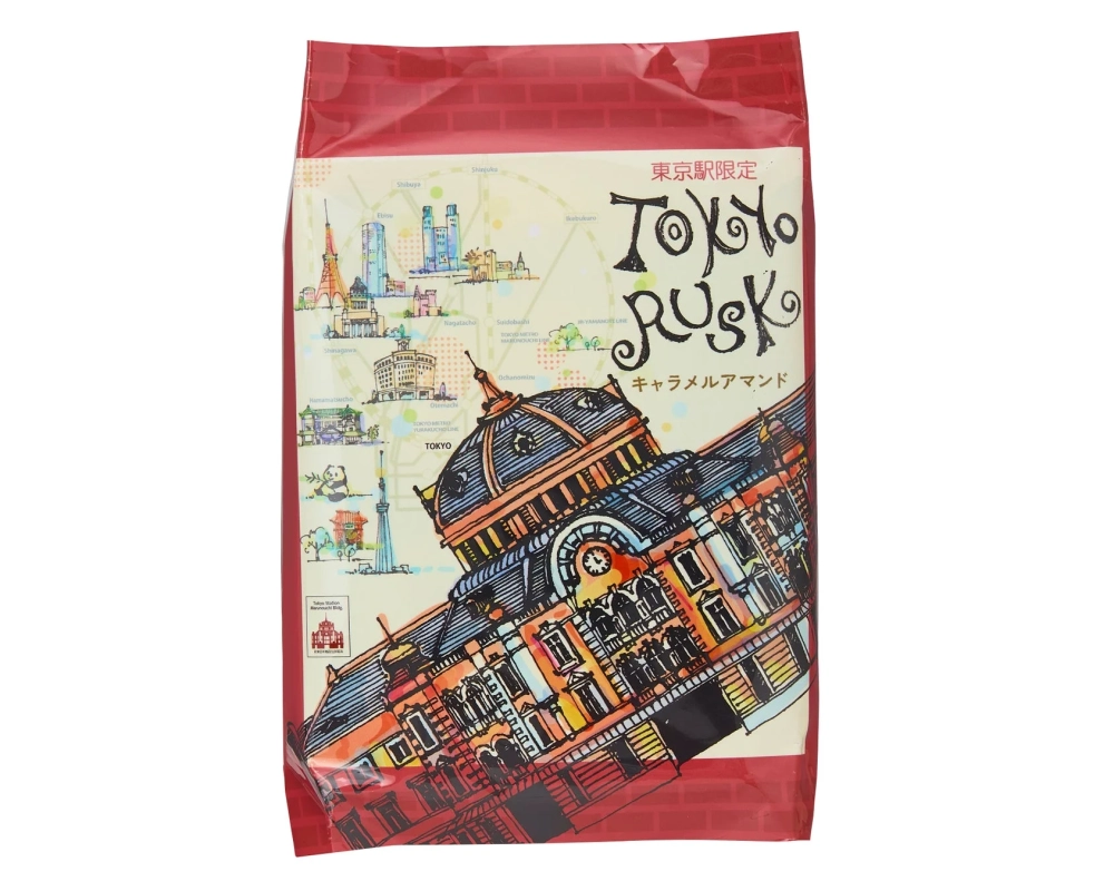 東京駅限定の「Tokyo Rusk キャラメルアマンド」のパッケージ