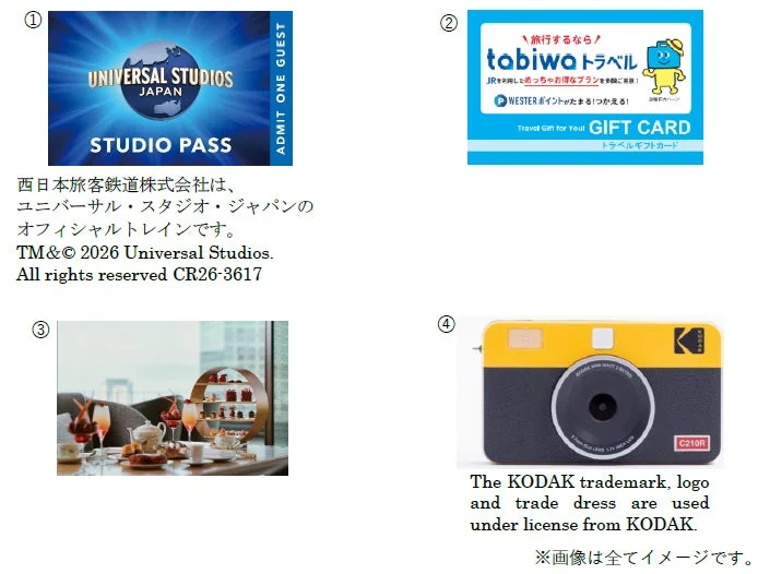 ユニバーサル・スタジオ・ジャパン スタジオパス、tabiwaトラベルギフトカード、アフタヌーンティー、KODAKカメラ