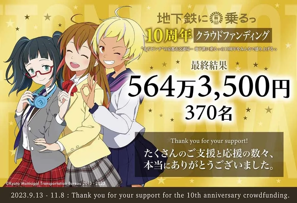 地下鉄に乗るっ10周年クラウドファンディングの感謝イラスト